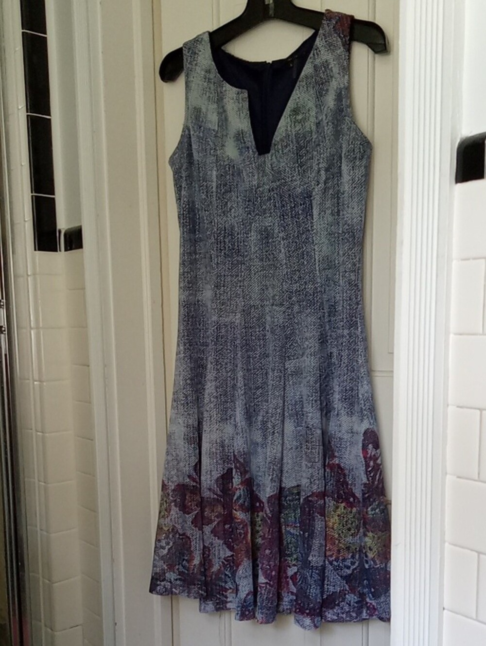 Vintage Y2K A.X. New York Floral Border Split V-Neck Fit & Flare Dress - Size L